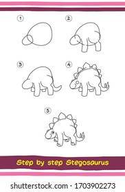 Step By Step Drawing Dinosaur. Easy To Drawing Dinosaur For Children