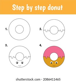 Step by step drawing donut for children