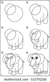 Paso A Paso Dibujando Elefante. Elefante Fácil De Dibujar Para Los Niños