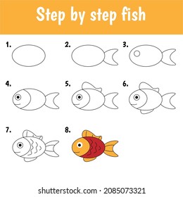 Step by step drawing fish for children