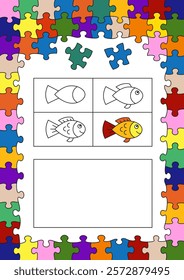 Step by step drawing. Fish. Coloring page for children.