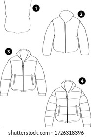 Step by step drawing learning techniques, objects set workbook for kids isolated background. Vector illustration jacket