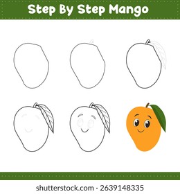 Step By Step Drawing Lessons For Kids. Mango Drawing Tutorial On How To Draw. Step By Step Image Repetition. Vector illustration
