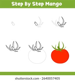 Step By Step Drawing Lessons For Kids. Tomato Drawing Tutorial On How To Draw. Step By Step Image Repetition. Vector illustration