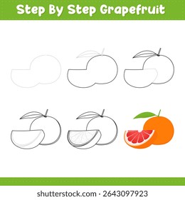 Passo A Passo Desenhando Lições Para Crianças. Tutorial De Desenho De Toranja Sobre Como Desenhar. Repetição De Imagem Passo A Passo. Obturador de ilustração vetorial 