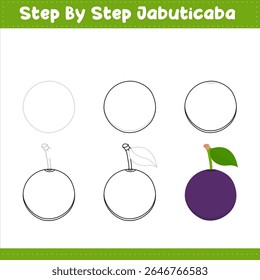 Paso A Paso Dibujando Cal Para Niños. Tutorial De Dibujo De Jabuticaba Sobre Cómo Dibujar. Repetición de Imagen paso a paso. Ilustración vectorial shutter stock