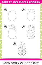 step by step drawing pineapple - how to draw pineapple for kids - easy and fun