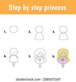 Step by step drawing princess for children
