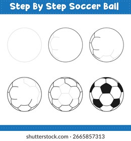 Passo a passo desenho Bola de futebol mão Prática . ilustração vetor