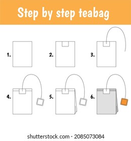 Step by step drawing teabag for children