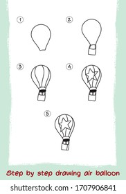 Step By Step Drawing Vehicle. Easy To Drawing Zeppelin For Children. Transportation Cartoon