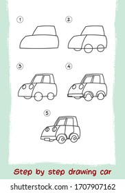 Step By Step Drawing Vehicle. Easy To Drawing Car For Children. Transportation Cartoon