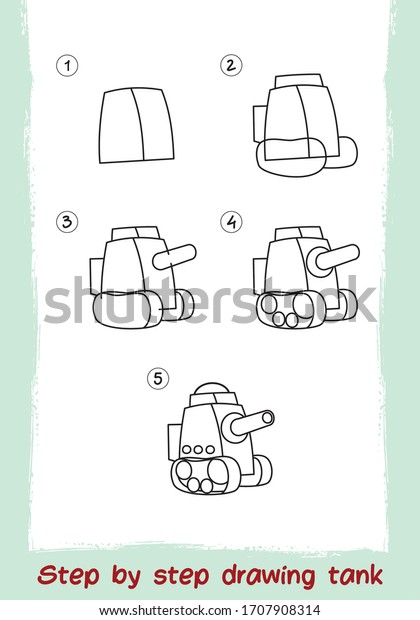 Step By Step Drawing Vehicle. Easy\
To Drawing Tank For Children. Transportation\
Cartoon