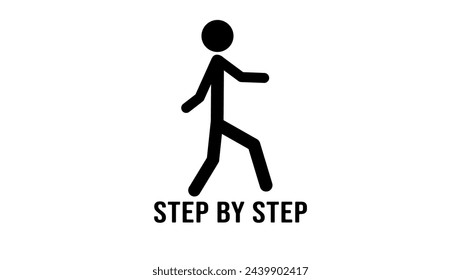 Step by step emblem, , black isolated silhouette