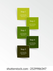 Step by step green business presentation or infographic with 5 options or parts.