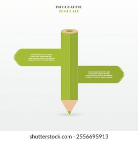 Step by step green infographic template with 2 steps, options, parts or processes. Creative pencil concept.