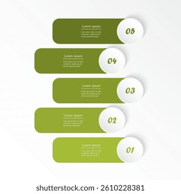 Step by step green infographic template with 5 options, parts or processes.
