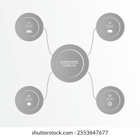 Step by step grey infographic template with 4 steps, options, parts or processes.