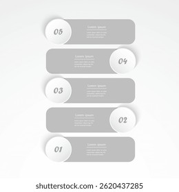Plantilla de infografía de Vertical gris paso a paso con 5 opciones, piezas o procesos.