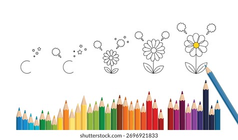 A step by step guide on how to draw a simple flower.