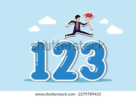 Step by step guide to success, business manual, instruction or guideline, process or improvement ladder, follow advice or lesson concept, smart businessman jumping on guideline number from 1 to 3