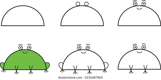 Step by step how to draw a frog for kids in simple cartoon style, educational guide for children’s art activities