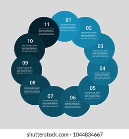 Step by step infographic. Blue template with 11 numbers can be used for workflow layout, diagram, chart, number options, web design, business presentation, trainings.