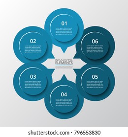 Step by step infographic. Blue template with 6 numbers can be used for workflow layout, diagram, chart, number options, web design, business presentation, trainings.