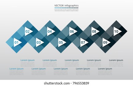 Step by step infographic. Blue template with 10 numbers can be used for workflow layout, diagram, chart, number options, web design, business presentation, trainings.