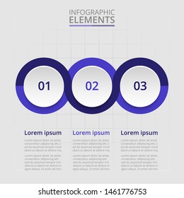 Step by step infographic. Dark blue template with 3 numbers can be used for workflow layout, diagram, chart, number options, web design, business presentation, trainings.