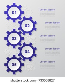 Step by step infographic. Dark blue template with 5 numbers can be used for workflow layout, diagram, chart, number options, web design, business presentation, trainings.