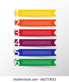 Step by step infographic design. Arrows boxes on simple background with 6 numbers and text can be used for workflow layout, diagram, chart, number options, web design, business presentation, trainings