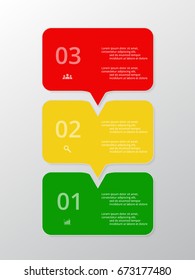 Step by step infographic design. Arrows boxes on simple background with 3 numbers and text can be used for workflow layout, diagram, chart, number options, web design, business presentation, trainings
