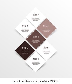 Step by step infographic design. Boxes on simple background with 7 numbers and text can be used for workflow layout, diagram, chart, number options, web design, business presentation, trainings