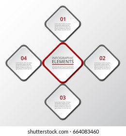 Step by step infographic design. Boxes on simple background with 4 numbers and text can be used for workflow layout, diagram, chart, number options, web design, business presentation, trainings