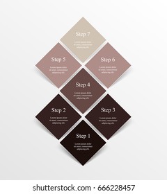 Step by step infographic design. Boxes on simple background with 7 numbers and text can be used for workflow layout, diagram, chart, number options, web design, business presentation, trainings