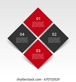 Step by step infographic design. Boxes on simple background with 4 numbers and text can be used for workflow layout, diagram, chart, number options, web design, business presentation, trainings.