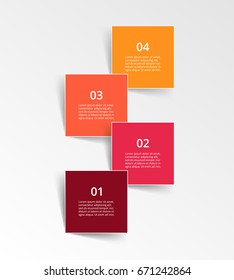 Step by step infographic design. Boxes on simple background with 4 numbers and text can be used for workflow layout, diagram, chart, number options, web design, business presentation, trainings.