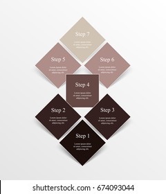 Step by step infographic design. Boxes on simple background with 7 numbers and text can be used for workflow layout, diagram, chart, number options, web design, business presentation, trainings.