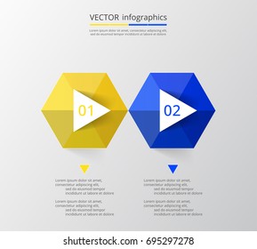 Step by step infographic design. Template with 2 numbers can be used for workflow layout, diagram, chart, number options, web design, business presentation, trainings.