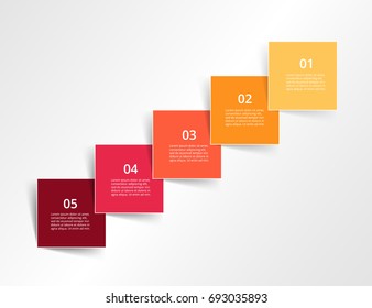 Step by step infographic design. Timeline template with 5 numbers and text can be used for workflow layout, diagram, chart, number options, web design, business presentation, trainings.