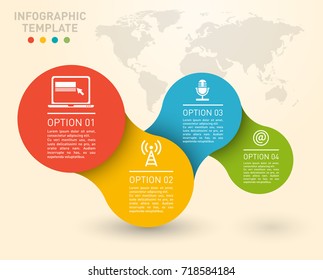 elemento infográfico paso a paso en círculos conectados, gráficos, diagrama de 4 opciones, plantilla vectorial para presentación de negocio de flujo de trabajo
