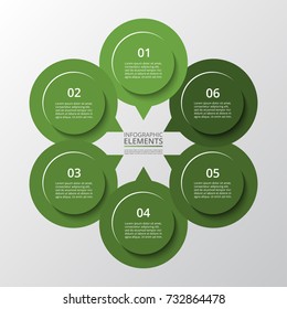 Step by step infographic. Green template with 6 numbers can be used for workflow layout, diagram, chart, number options, web design, business presentation, trainings.