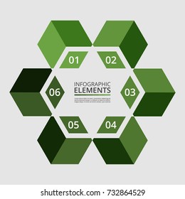 Step by step infographic. Green template with 6 numbers can be used for workflow layout, diagram, chart, number options, web design, business presentation, trainings.