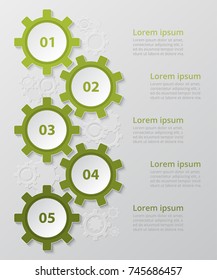 Step by step infographic. Light green template with 5 numbers can be used for workflow layout, diagram, chart, number options, web design, business presentation, trainings.