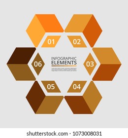 Step by step infographic. Orange template with 6 numbers can be used for workflow layout, diagram, chart, number options, web design, business presentation, trainings.
