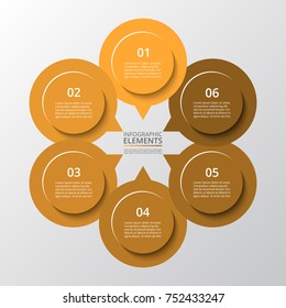 Step by step infographic. Orange template with 6 numbers can be used for workflow layout, diagram, chart, number options, web design, business presentation, trainings.