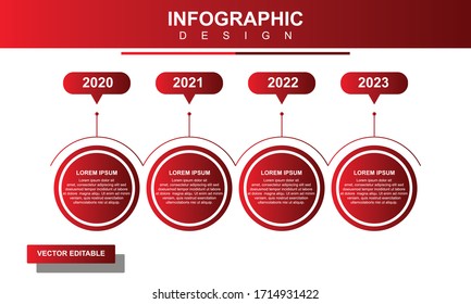 Schritt für Schritt Infografik. Rote Vorlage mit 4 Nummern kann für das Workflow-Layout, Diagramm, Diagramm, Zahlenoptionen, Web-Design, Business-Präsentation, Schulungen verwendet werden.