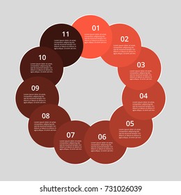 Step by step infographic. Red template with 11 numbers can be used for workflow layout, diagram, chart, number options, web design, business presentation, trainings.