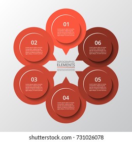 Step by step infographic. Red template with 6 numbers can be used for workflow layout, diagram, chart, number options, web design, business presentation, trainings.